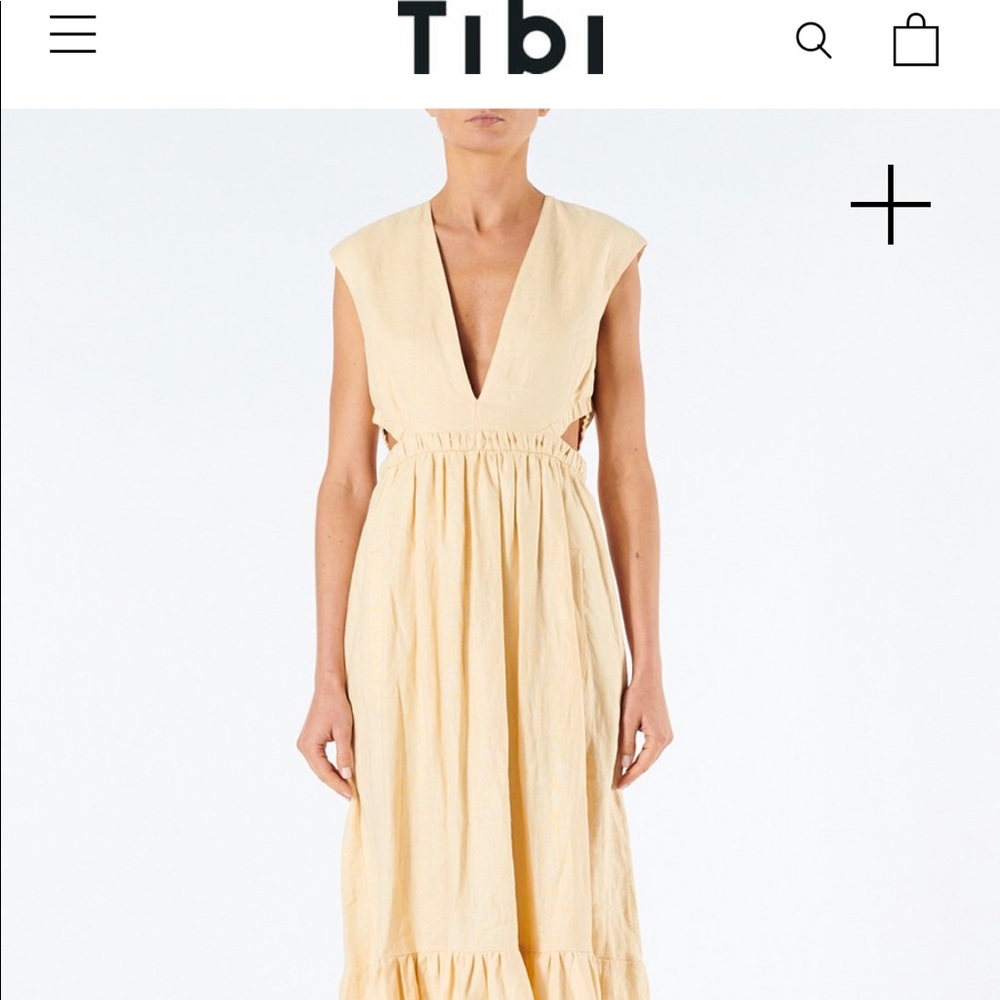Burgundy TIBI Linen V Neck Dress - 0/2